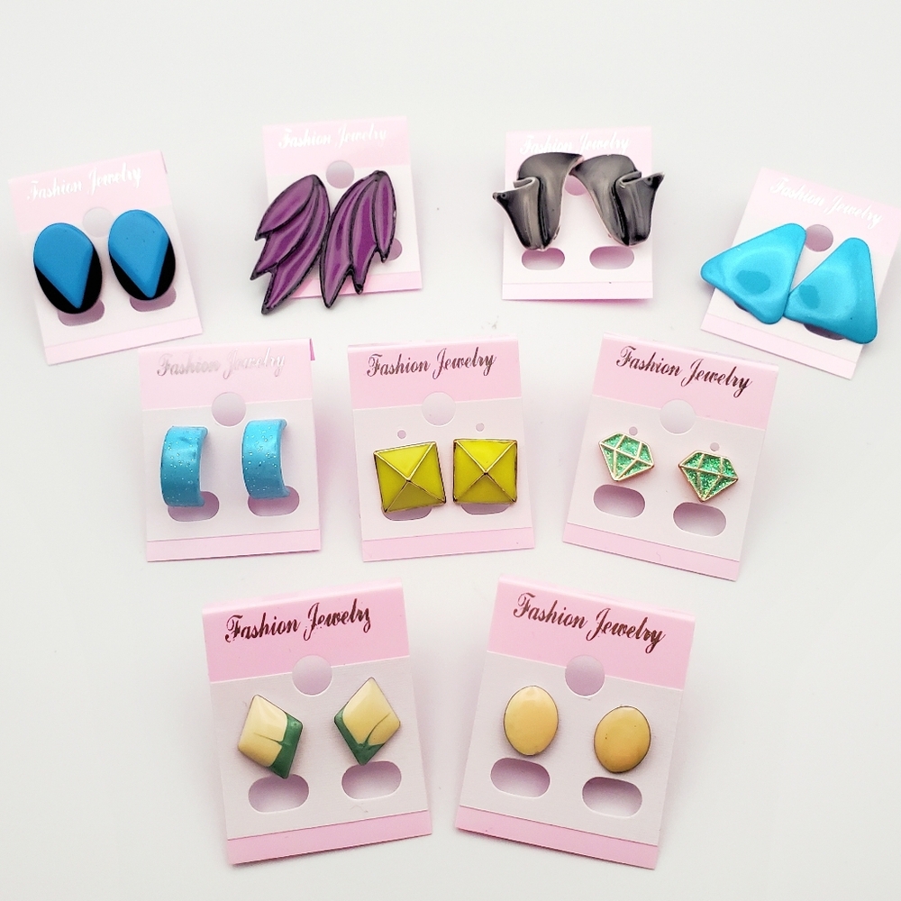 9 Pairs | Cute & Fun Colourful Collection of Vintage 80s Stud Earrings